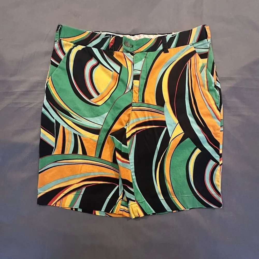 Loudmouth Golf Shorts Mens 38 Chino Orange Swirls Gone Wild Flat Front Outdoors